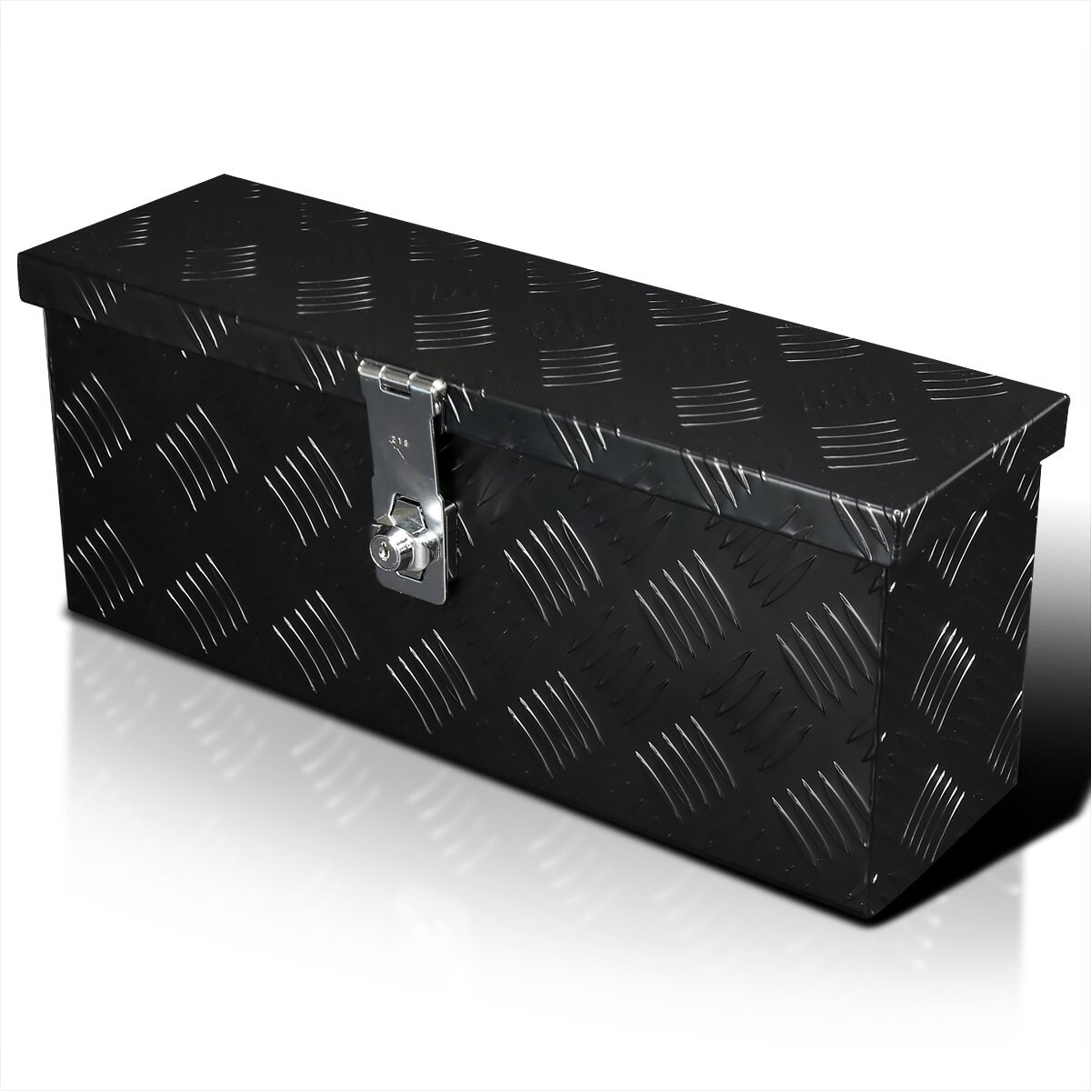 Black aluminum outlet truck tool box